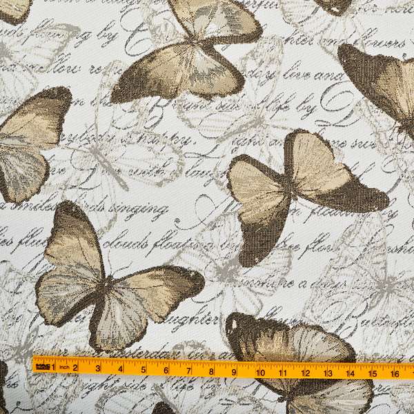 Natural White Pale Brown Colour Butterfly Animal Inspired Soft Chenille Upholstery Fabric JO-253