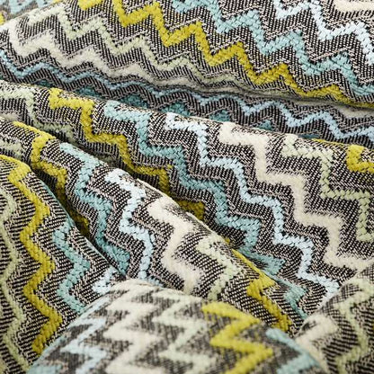 Multi Coloured Grey Green Blue White Chevron Striped Soft Chenille Upholstery Fabric JO-254 - Roman Blinds