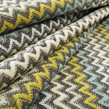 Multi Coloured Grey Green Blue White Chevron Striped Soft Chenille Upholstery Fabric JO-254 - Roman Blinds