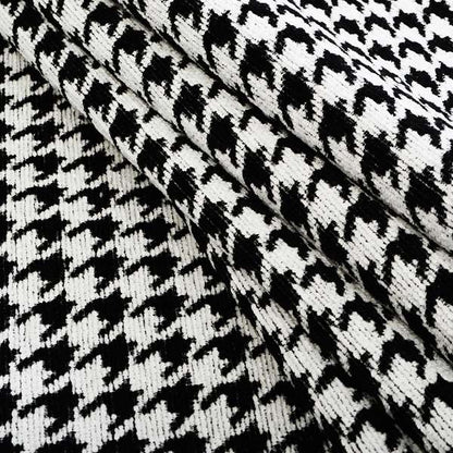 Black White Checked Dog Tooth Pattern Soft Chenille Upholstery Fabric JO-255 - Roman Blinds