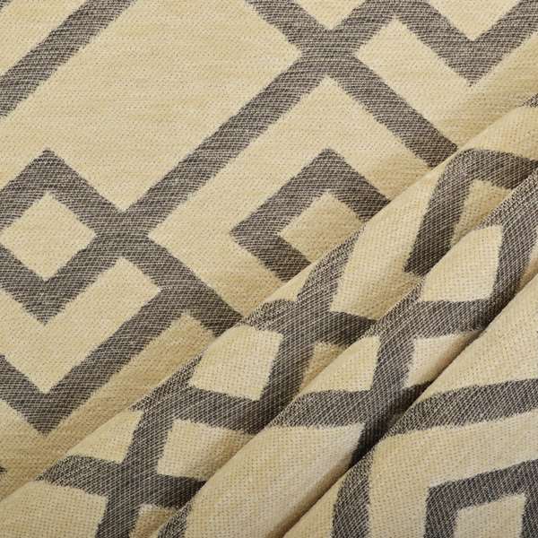 Beige Brown Geometric Pattern Soft Cotton Feel Chenille Upholstery Fabric JO-258 - Roman Blinds