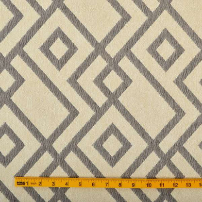 Beige Brown Geometric Pattern Soft Cotton Feel Chenille Upholstery Fabric JO-258 - Roman Blinds