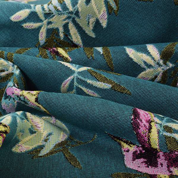 Blue Green Colour Kingfisher Bird Animal Pattern Fabric Chenille Upholstery Fabric JO-259