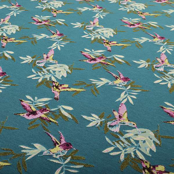 Blue Green Colour Kingfisher Bird Animal Pattern Fabric Chenille Upholstery Fabric JO-259 - Roman Blinds