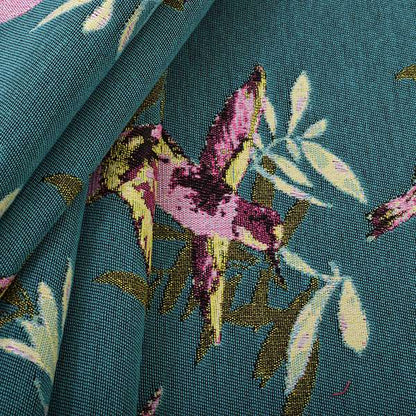 Blue Green Colour Kingfisher Bird Animal Pattern Fabric Chenille Upholstery Fabric JO-259