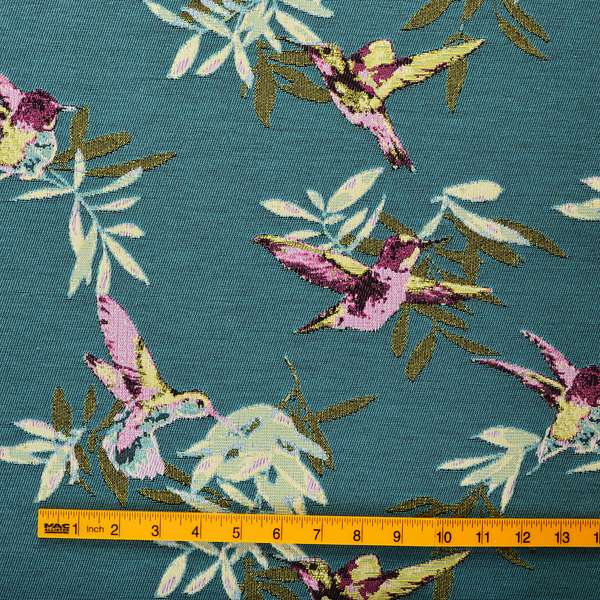 Blue Green Colour Kingfisher Bird Animal Pattern Fabric Chenille Upholstery Fabric JO-259