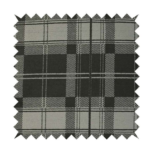 Highland Collection Luxury Soft Like Cotton Tartan Pattern Grey Colour Chenille Upholstery Fabric JO-260