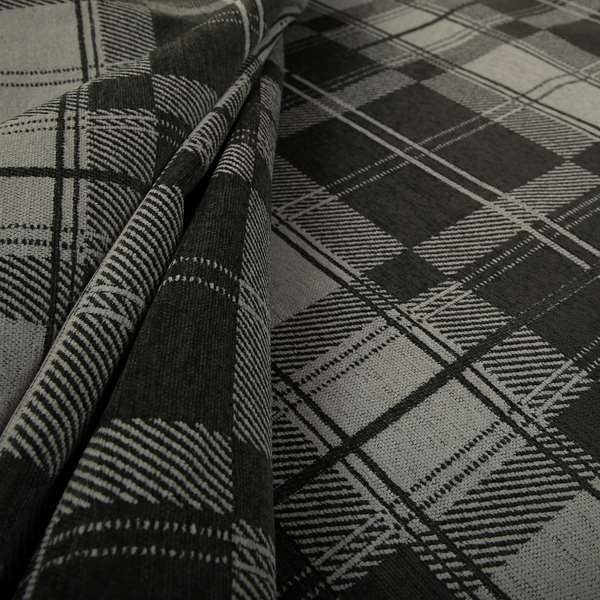 Highland Collection Luxury Soft Like Cotton Tartan Pattern Grey Colour Chenille Upholstery Fabric JO-260