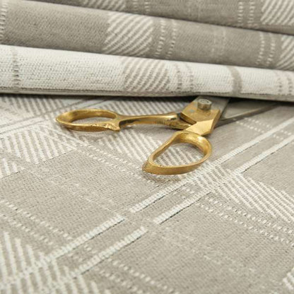 Highland Collection Luxury Soft Like Cotton Checked Pattern Silver Colour Chenille Upholstery Fabric JO-261 - Roman Blinds