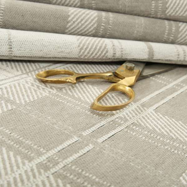 Highland Collection Luxury Soft Like Cotton Checked Pattern Silver Colour Chenille Upholstery Fabric JO-261