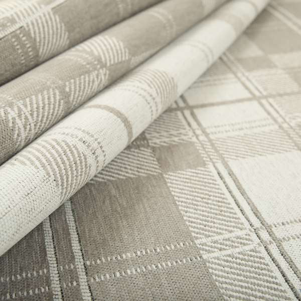 Highland Collection Luxury Soft Like Cotton Checked Pattern Silver Colour Chenille Upholstery Fabric JO-261