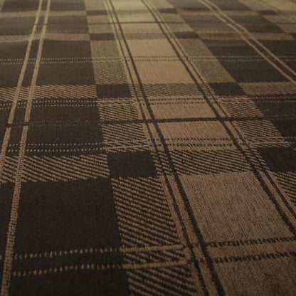 Highland Collection Luxury Soft Like Cotton Tartan Checked Design Chocolate Brown Colour Chenille Upholstery Fabric JO-262