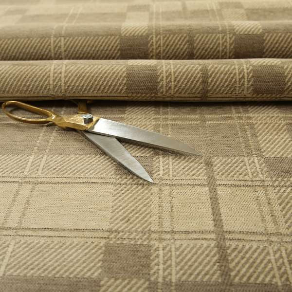 Highland Collection Luxury Soft Like Cotton Tartan Pattern Light Brown Colour Chenille Upholstery Fabric JO-264