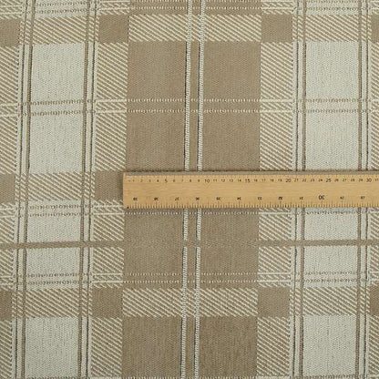 Highland Collection Luxury Soft Like Cotton Tartan Checked Design Golden Beige Colour Chenille Upholstery Fabric JO-265