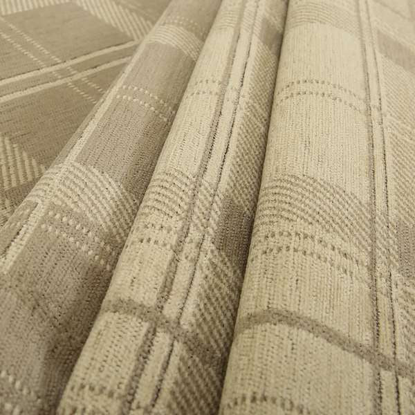 Highland Collection Luxury Soft Like Cotton Checked Tartan Mink Brown Colour Chenille Upholstery Fabric JO-266