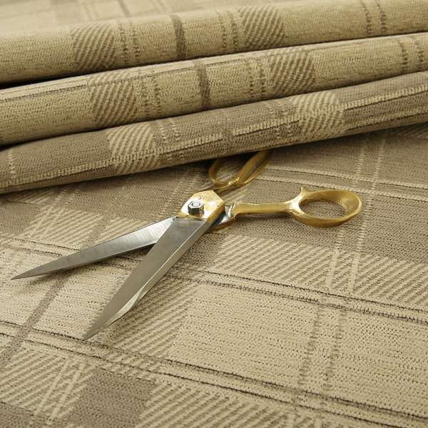 Highland Collection Luxury Soft Like Cotton Checked Tartan Mink Brown Colour Chenille Upholstery Fabric JO-266