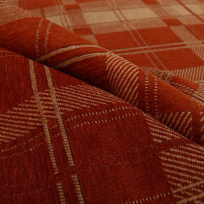 Highland Collection Luxury Soft Like Cotton Tartan Pattern Orange Peach Colour Chenille Upholstery Fabric JO-267