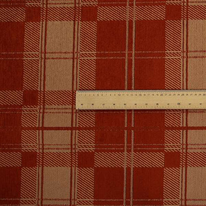 Highland Collection Luxury Soft Like Cotton Tartan Pattern Orange Peach Colour Chenille Upholstery Fabric JO-267