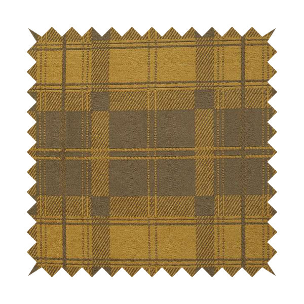 Highland Collection Luxury Soft Like Cotton Checked Tartan Yellow Colour Chenille Upholstery Fabric JO-269