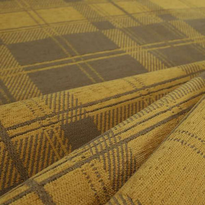 Highland Collection Luxury Soft Like Cotton Checked Tartan Yellow Colour Chenille Upholstery Fabric JO-269