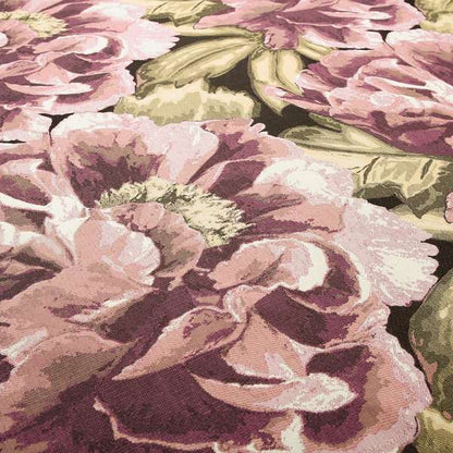 Large Floral Pattern In Purple Black Colour Chenille Upholstery Fabric JO-27 - Roman Blinds