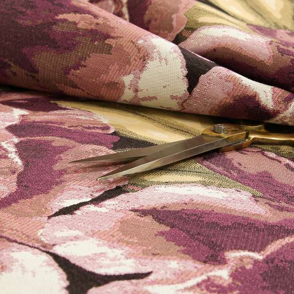 Large Floral Pattern In Purple Black Colour Chenille Upholstery Fabric JO-27 - Roman Blinds