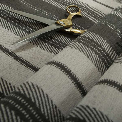 Highland Collection Luxury Soft Like Cotton Striped Pattern Grey Colour Chenille Upholstery Fabric JO-270