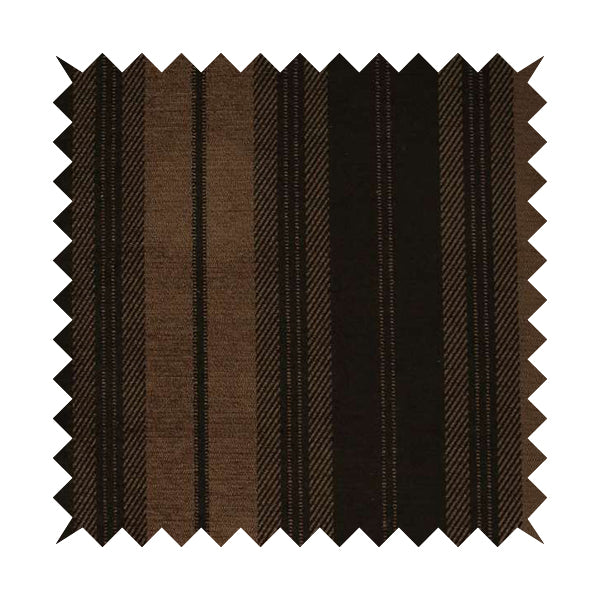 Highland Collection Luxury Soft Like Cotton Broad Striped Design Chocolate Brown Colour Chenille Upholstery Fabric JO-271