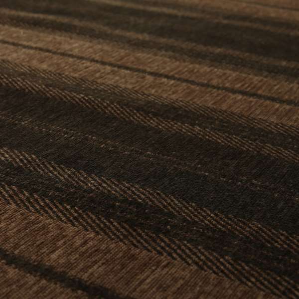 Highland Collection Luxury Soft Like Cotton Broad Striped Design Chocolate Brown Colour Chenille Upholstery Fabric JO-271