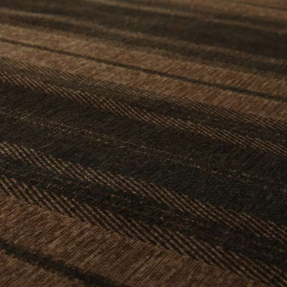 Highland Collection Luxury Soft Like Cotton Broad Striped Design Chocolate Brown Colour Chenille Upholstery Fabric JO-271