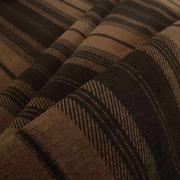 Highland Collection Luxury Soft Like Cotton Broad Striped Design Chocolate Brown Colour Chenille Upholstery Fabric JO-271