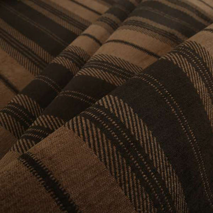 Highland Collection Luxury Soft Like Cotton Broad Striped Design Chocolate Brown Colour Chenille Upholstery Fabric JO-271