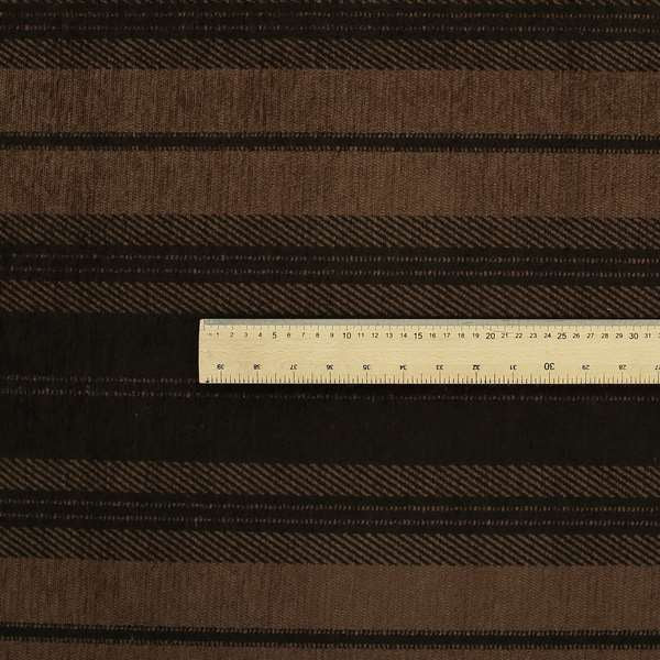 Highland Collection Luxury Soft Like Cotton Broad Striped Design Chocolate Brown Colour Chenille Upholstery Fabric JO-271