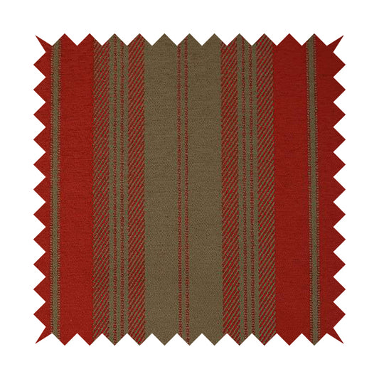 Highland Collection Luxury Soft Like Cotton Broad Striped Design Red On Brown Colour Chenille Upholstery Fabric JO-272