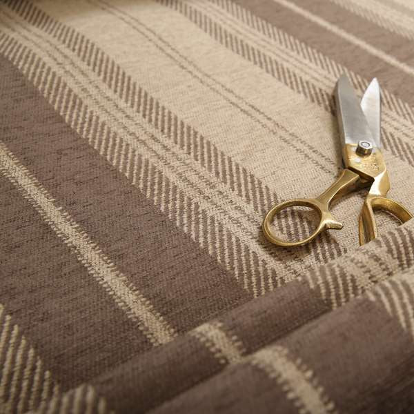 Highland Collection Luxury Soft Like Cotton Striped Light Brown Colour Chenille Upholstery Fabric JO-273