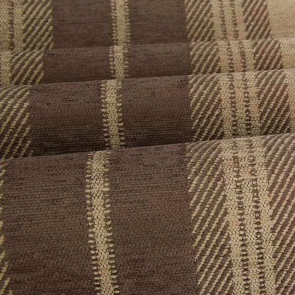 Highland Collection Luxury Soft Like Cotton Striped Light Brown Colour Chenille Upholstery Fabric JO-273