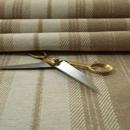 Highland Collection Luxury Soft Like Cotton Striped Design Golden Beige Colour Chenille Upholstery Fabric JO-274