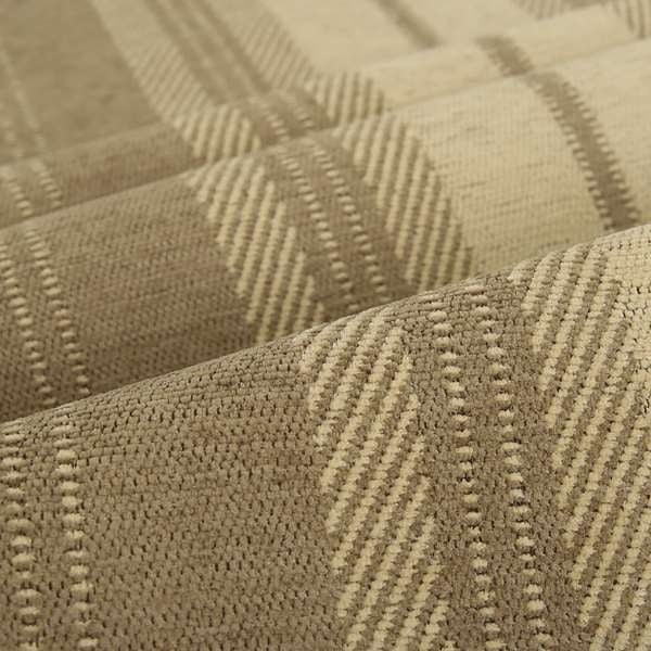 Highland Collection Luxury Soft Like Cotton Striped Mink Brown Colour Chenille Upholstery Fabric JO-275