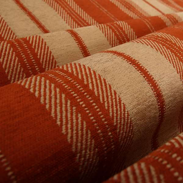 Highland Collection Luxury Soft Like Cotton Striped Orange Peach Colour Chenille Upholstery Fabric JO-276