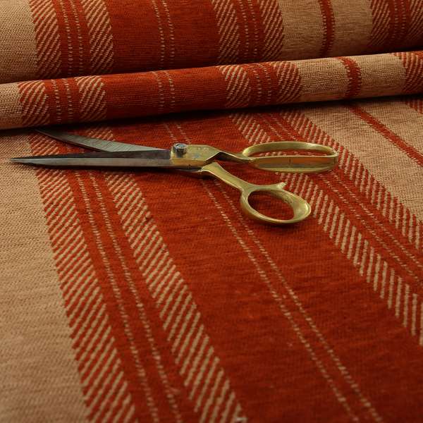 Highland Collection Luxury Soft Like Cotton Striped Orange Peach Colour Chenille Upholstery Fabric JO-276