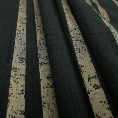 Vegas Railroad Striped Pattern In Black With Gold Soft Chenille Upholstery Fabric JO-28 - Roman Blinds