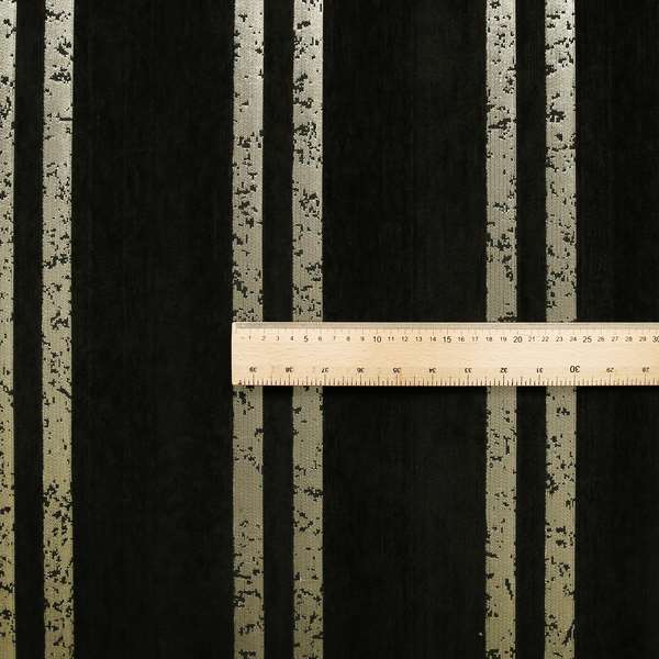 Vegas Railroad Striped Pattern In Black With Gold Soft Chenille Upholstery Fabric JO-28 - Roman Blinds