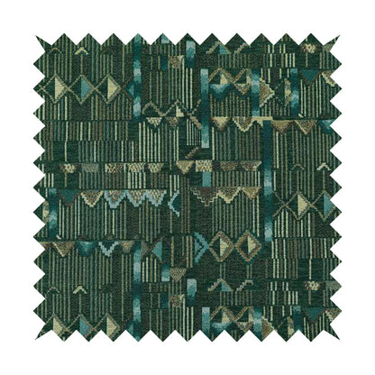 Tribal Theme Of Geometric Patterns Blue Green Gold Coloured Chenille Material Fabric JO-284 - Handmade Cushions