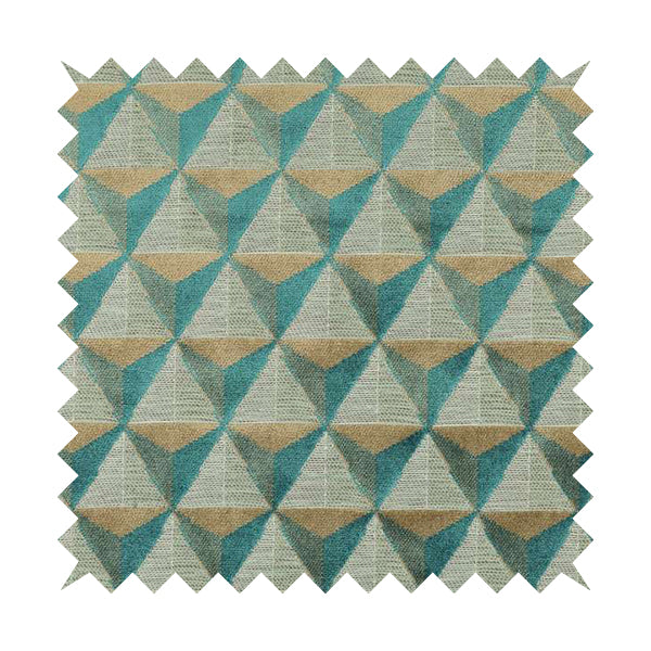 Geometric Pyramid Pattern Inspired Cut Velvet Material Teal Beige Coloured Upholstery Fabric JO-285 - Roman Blinds