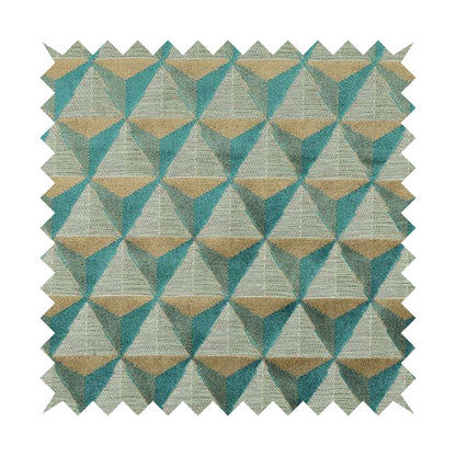 Geometric Pyramid Pattern Inspired Cut Velvet Material Teal Beige Coloured Upholstery Fabric JO-285 - Roman Blinds