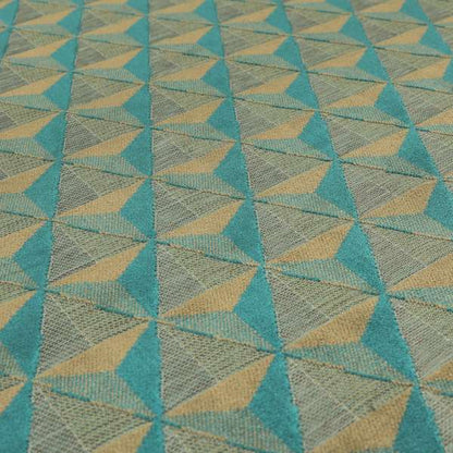 Geometric Pyramid Pattern Inspired Cut Velvet Material Teal Beige Coloured Upholstery Fabric JO-285 - Roman Blinds