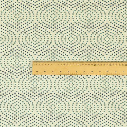 Decorative Geometric Swirl Blue Teal Colour Pattern Chenille Jacquard Fabric JO-288 - Roman Blinds