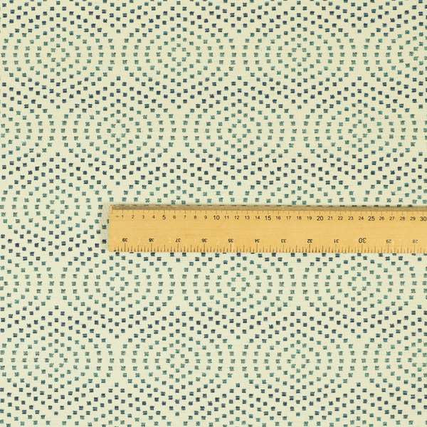 Decorative Geometric Swirl Blue Teal Colour Pattern Chenille Jacquard Fabric JO-288 - Made To Measure Curtains