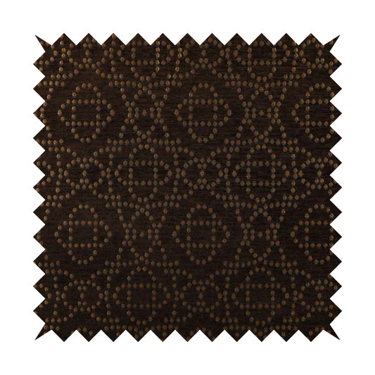 Vegas Brown Gold Shine Effect Geometric Dotted Medallion Pattern Soft Chenille Upholstery Fabric JO-289