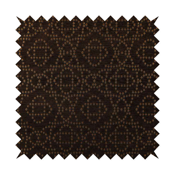 Vegas Brown Gold Shine Effect Geometric Dotted Medallion Pattern Soft Chenille Upholstery Fabric JO-289 - Made To Measure Curtains